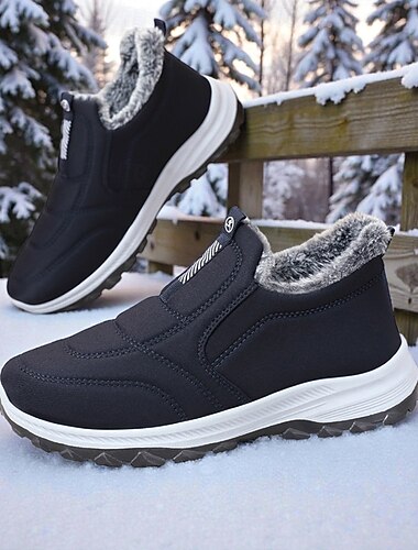  Zapatillas de invierno cálidas y antideslizantes para hombre con forro de piel sintética, zapatos casuales para caminar al aire libre para clima frío