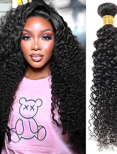  ブラジル産人毛 1b # ナチュラルブラックカラー カーリーウェーブ 人毛 1束 10～30インチ