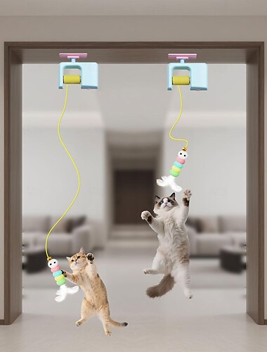  Automatická hračka pro kočky, zatahovací lovecká hračka, závěsná kočka, interaktivní hra pro simulaci lovu, cvičení na podlahu, hraní v interiéru, byt, bydlení, výcvik koťat