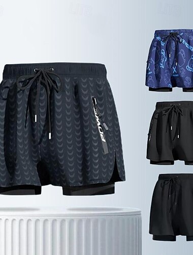  Herren Boardshorts Badeshorts Badehose Einfarbig Bedruckt 2 in 1 Mit Kompressionsfutter Schnelltrocknend Bademode Unterteile Surfen Kanufahren Schnorcheln Sommer
