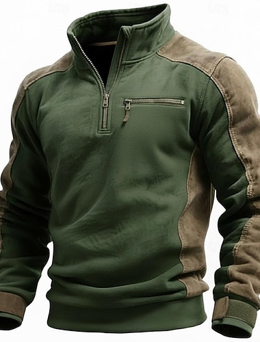  Miesten Pullover-huppari Quarter vetoketjullinen collegepaita Taktinen Musta Sininen Apila Pystykaulus Tavallinen Tilkkutäkki Urheilu ja ulkoilu Kausaliteetti Päivittäin Katutyyli Tyylikäs Urheiluasut