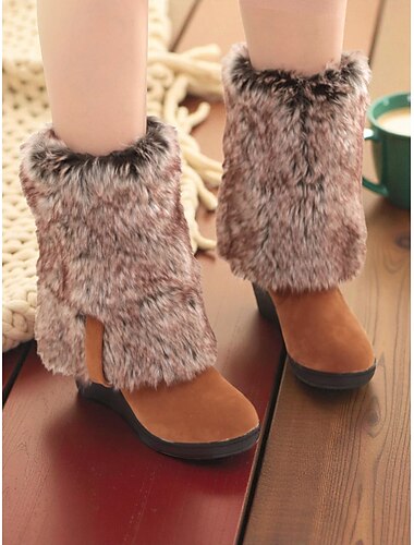  Damskie kozaki na koturnie z podszewką ze sztucznego futra - stylowe zamszowe kozaki do kolan na zimę i na co dzień