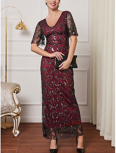  שנות השבעים השואגות שנות ה-20 באורך הקרסול שמלות ערב שרוולים קצרים גאטסבי הגדול פאייטים צווארון V תחפושות בגדי ריקוד נשים חג המולד קרנבל נשף מסכות מסיבת קוקטייל מסיבת נושא רטרו מבוגרים שמלה כל העונות