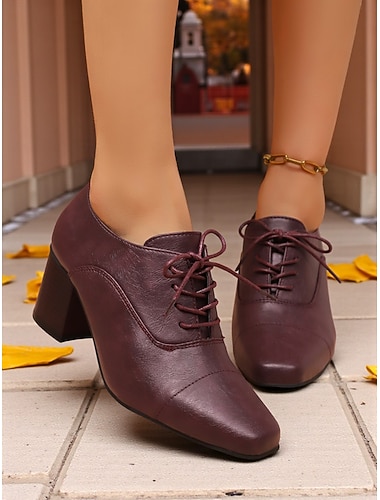  Γυναικεία καφέ μποτάκια με κορδόνια και ψηλό τακούνι – κλασικό vintage στυλ της δεκαετίας του 1950, ιδανικά για ρούχα γραφείου, καθημερινές εξόδους και φθινοπωρινές εκδηλώσεις