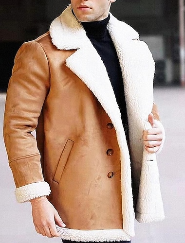  Herren Winterjacke Fleecejacke Sherpa-Jacke Alltagskleidung Basic Frühling Herbst Winter Einfarbig Lässig Revers Regulär Schwarz Kamel Jacken