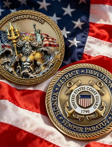  عملة تذكارية لخفر السواحل الأمريكية، عملة تحدي معدنية من سبيكة الزنك، عملة جامع معدنية كتحية لسلاح البحرية بمناسبة الذكرى 250، ميدالية ذهبية متينة للمحاربين القدامى للذكرى نصف الألفية