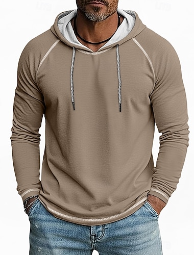  Herren T Shirt Kapuzensweatshirt Langarm Mit Kapuze Winter Frühling & Herbst Ganzjahres Einfarbig Strickware Täglich Sportlich Mit Kapuze Lässig Täglich Outdoor Blau Hellblau Schwarz Top T-Shirt für