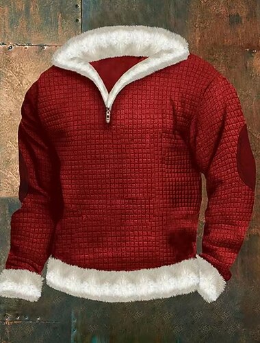  Sweat-shirt basique de Noël pour homme, rouge, à demi-zip, style color block, avec fermeture éclair au quart de pouce, idéal pour l'automne et l'hiver au quotidien.