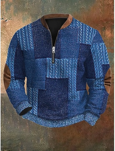  رجالي هندسي طبع كنزة بلوزات كم طويل سويت شيرت ربع الرمز البريدي ريترو خمر طباعة مناسب للعطلات مناسب للخارج طباعة الخريف الشتاء