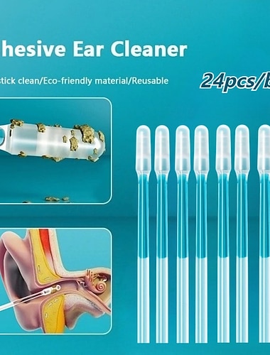  48 szt. (24 szt./worek) samoprzylepna łyżka do kopania uszu z podwójną głowicą, nie raniąca uszu, pielęgnacja uszu, czyszczenie woskowiny usznej, specjalne narzędzie