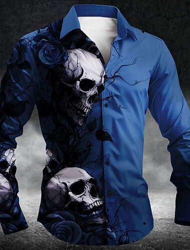  Homme Crâne Rose Fleurs Chemise Chemise Boutonnée manche longue Vintage Rétro Style gothique sombre Occasionnel Extérieur Fête Printemps Automne Col Rabattu Impression 3D chemises à col Bleu Rouge