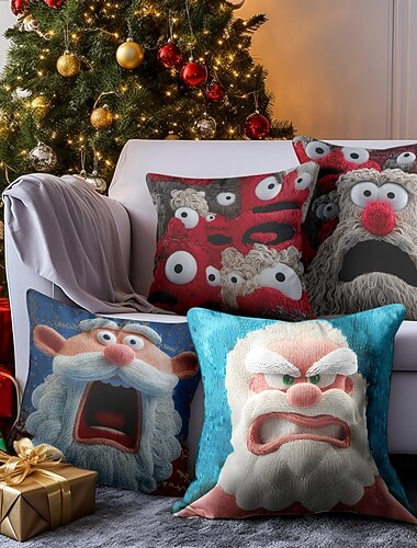  Joulupukin tyynynpäälliset setti hauskoja 2d-litteätulosteisia tyynynpäällisiä erilaisilla tunteilla juhlavaan kodinsisustukseen &lomalahjat