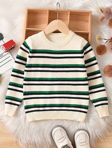  Gyerekek Uniszex Pulóver pulóver Csík Hosszú ujj Melegen tartani Szabadtéri Divat Elefántcsontszín Ősz Ruhák 4-12 év