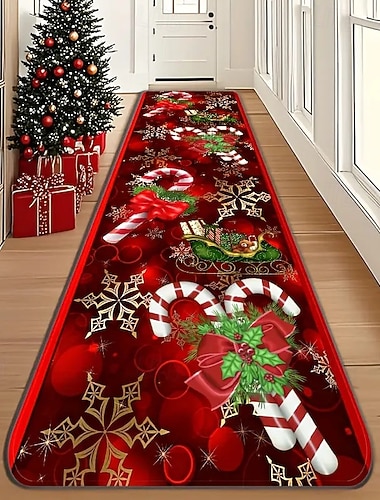  jouluinen lattiamatto kotiin &hotellin kestävä, helposti puhdistettava käytävä &olohuoneen matto, juhlava lomakoristeet