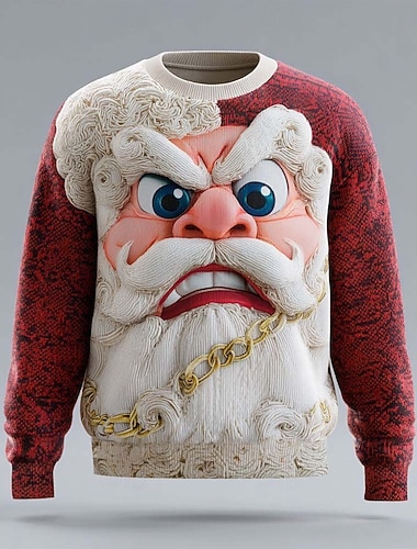  Ruma joulupaita Miesten Joulupukki Painettu Neulepusero Knitwear Pyöreäkauluksinen Vapaa-aika Loma Päivittäin Pidä Lämmin Pitkähihainen Kevät Syksy Talvi Rubiini Purppura Apila