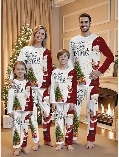  Οικογένεια Κοίτα Χριστούγεννα Χριστουγεννιάτικες οικογενειακές πιτζάμες Πυτζάμες Οικογενειακά σετ Γραφική Άγιος Βασίλης Χριστουγεννιάτικο δέντρο Σπίτι Στάμπα Ρουμπίνι Μακρυμάνικο Καθημερινά