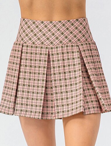  Mulheres Xadrez Cor Sólida Saia de tênis saias plissadas Saia Esportiva Elástico Redutor de Suor Respirável Tênis Pickleball Ioga Calças Preto Branco Amarelo Roupas de tênis