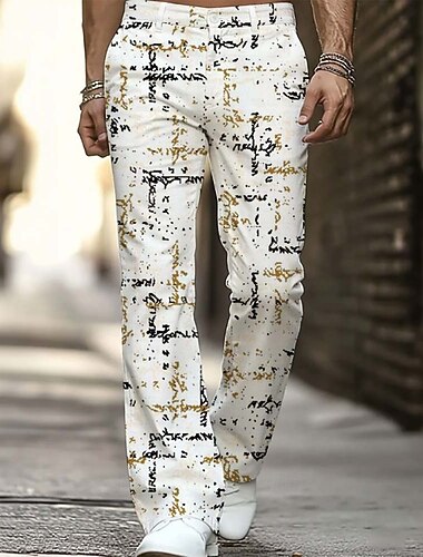  Herren Geometrisches Muster Abstrakte Kunst Hose Disco-Hosen 60er 70er Schlaghosen Mittlere Taille Lässig Outdoor Urlaub Streetwear Seitentaschen Schlaghose Frühling Herbst 3D-Druck Blau Gelb Rote