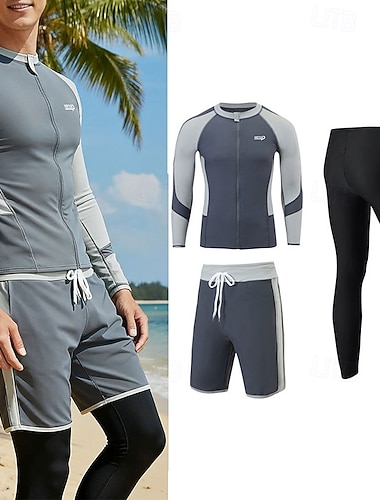  Per uomo Rash Guard in 3 pezzi Tuta da surf Set di costumi da bagno Color-blocking Protezione Solare UV Asciugatura Rapida Manica Lunga Costume da Bagno Spiaggia Sport Acquatici Nuoto Primavera