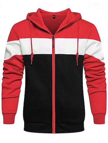  Voor heren Trui met capuchon Hoodie met volledige rits Hoodie met rits blauw Wit Rood Khaki Capuchon Kleurenblok Rits omhoog Zak Sport & Outdoor Casual Dagelijks Streetwear Basic Casual Herfst Winter