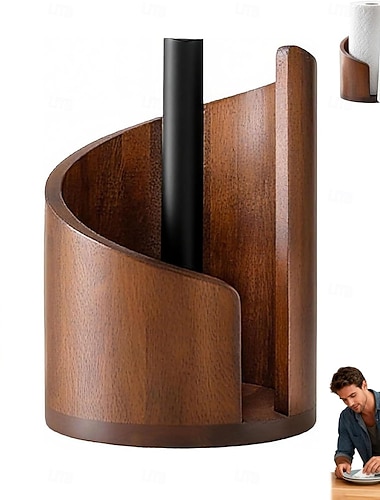  Uchwyt na ręczniki papierowe w kształcie góry, z okrągłą podstawą z drewna mango i metalowym uchwytem, uchwyty na ręczniki papierowe z drewna i metalu, dekoracyjny pojemnik do przechowywania w