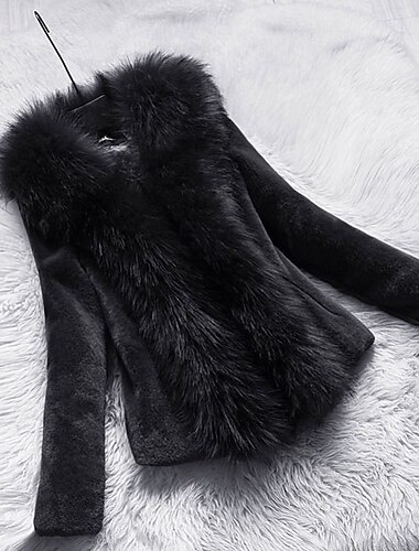  Dame Vinterfrakk Fuskepels Hold Varm Bekvem Pelskanter Aktiv Årgang Mote søt stil Helfarge Formell Bryllup Feriereise Hjem Kort V-hals Normal Langermet Yttertøy Svart Hvit Vår Høst