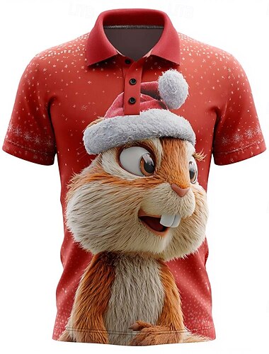 Jul Herre Dyr Ekorn Polo Kortermet Poloskjorter Skjorter med krage Fritid treningsklær Festivalantrekk Knapper Sommer Vår Høst Rød 1 Rød 2
