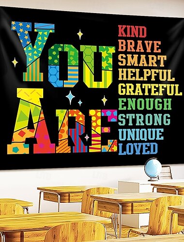  Wandteppich mit dem Zitat „Du bist“ – 59 x 51 cm, farbenfrohes Banner mit positivem Spruch, Affirmationswanddekoration, für Schlafzimmer, Klassenzimmer, Spielzimmer, Schulflur