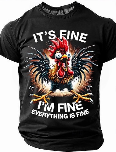 Hauska kana-t-paita, kaikki on hyvin, kaikki on hyvin -paita, hullu kukko -graafinen huumoripaita, stressinlievitys maatilan eläinlahja miehille, sarkastinen kanan ystävän vaatetus, koot S, M, L, XL,