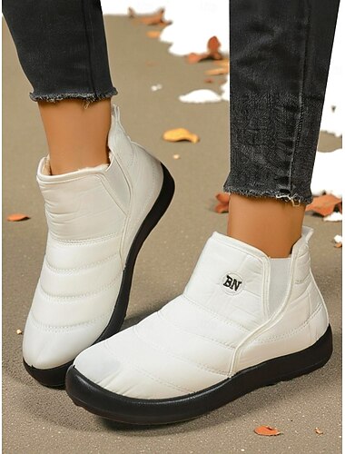  Botas de inverno femininas brancas até o tornozelo - botas de neve impermeáveis com forro de pele sintética, calçado leve e quente para uso diário no inverno.