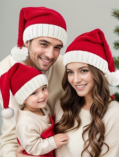  Cappelli da Babbo Natale per famiglie abbinati, cappelli da elfo, cappelli lavorati a maglia per adulti e bambini, regalo di Natale unisex, perfetti per foto delle vacanze e celebrazioni festive, 1