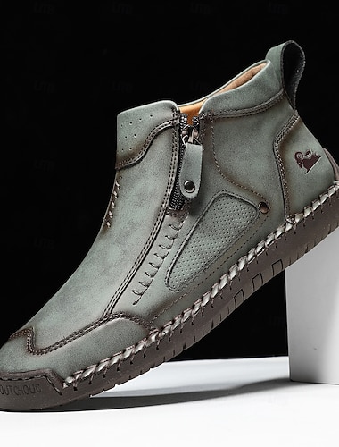  Мужские походные ботинки из искусственной кожи премиум-класса – прочная обувь с застежкой-молнией для активного отдыха и повседневной носки