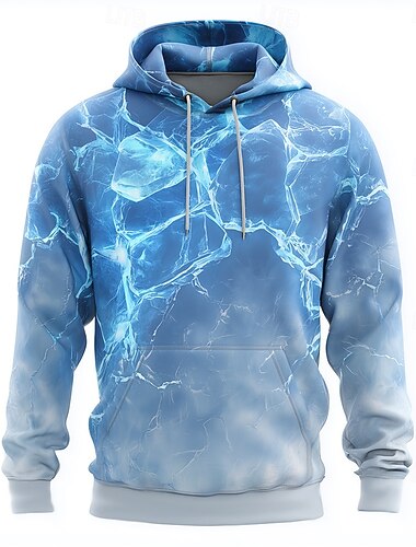  Homme Illusion d'optique Glaçon Sweat à capuche Sweatshirt Mode Frais 3D Col ras du cou Maison Soirée Vêtements de rue Bleu 1 Noir Cordon de serrage Automne Hiver Designer S M L XL XXL XXXL