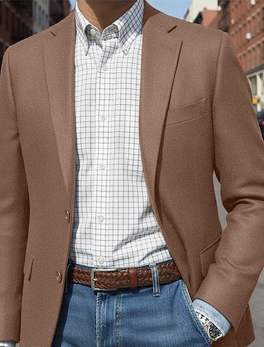  Miesten Tweed bleiseri Lovikaulus Muoti Klassinen Vapaa-aika Yhtenäinen Blazer Musta Ruskea Harmaa Normaali istuvuus Yksiriviset kaksinappia