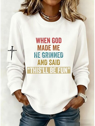  Per donna Felpa Pullover Felpe con cappuccio Grafico Lettera Moda Casual Manica Lunga Girocollo Top Regolari Streetwear Abbigliamento Quotidiano Stampato Nero Bianco Grigio Primavera Autunno Inverno