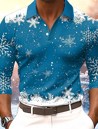  Χριστούγεννα Ανδρικά Χιονονιφάδα Πόλο Μακρυμάνικο Μπλουζάκια πόλο Πέτο Καθημερινό ΕΞΩΤΕΡΙΚΟΥ ΧΩΡΟΥ Καθημερινά Ρούχα Φεστιβάλ στολή 3D εκτύπωση Κουμπιά Άνοιξη Φθινόπωρο Χειμώνας