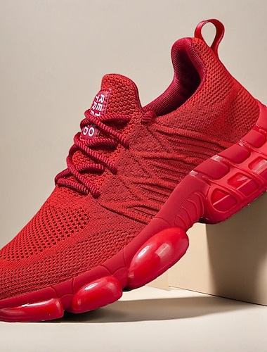 scarpe da corsa rosse da uomo: tomaia in mesh traspirante con cuscino d'aria per una calzata comoda, perfette per lo shopping natalizio e le attività all'aperto