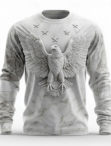  Herren Optische Täuschung Amerikanische US-Flagge Adler T Shirt Langarm T-Shirt 3D-Druck Rundhalsausschnitt Hemd Mode Übertrieben 3D Täglich Straße Weiß Sommer Frühling Herbst Bekleidung S M L XL XXL