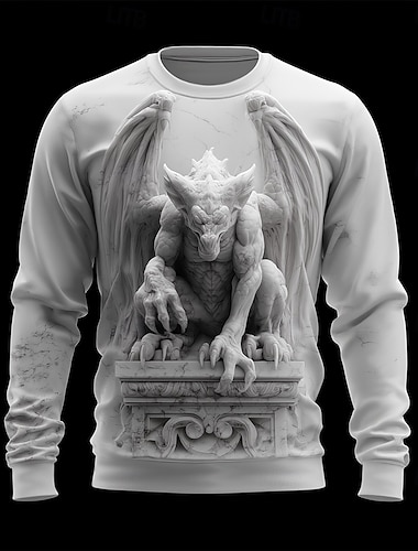  Herren Optische Täuschung Wasserspeier Pullover Lässig 3D Rundhalsausschnitt Urlaub Party Geschenk Weiß Rundhalsausschnitt 3D Herbst Winter Designer S M L XL XXL XXXL