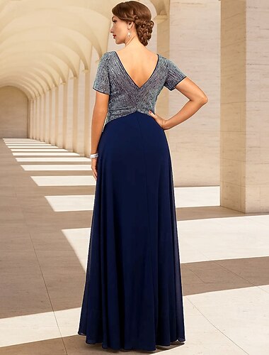  Γραμμή Α Μακρύ Επίσημο ένδυμα Βραδινή τουαλέτα Μακρυμάνικο Λαιμόκοψη V Κομψό Βίντατζ Πάρτι Σιφόν Πολυεστέρας Φόρεμα Μητέρας της Νύφης με Συνδυασμός χρωμάτων