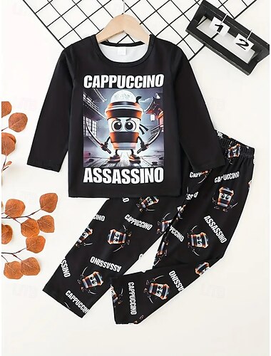  pigiama unisex per ragazzi e ragazze, divertente cartone animato italiano con grafica 3D, magliette &pantaloni pigiama set manica lunga stampa 3d autunno inverno attivo basic bambini 4 anni+ girocollo