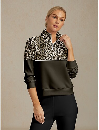  Жен. Толстовка пуловера Зеленый Длинный рукав Верхняя часть Женская одежда для гольфа Одежда Одежда Одежда