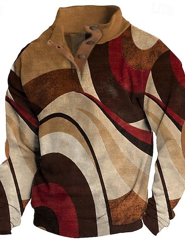  Per uomo Grafico Blocco di colori Moda Streetwear Casual Collo alla coreana All'aperto Vacanza Uscire Blu Azzurro cielo Marrone Bottoni Stampato Primavera & Autunno progettista S M L XL 2XL 3XL