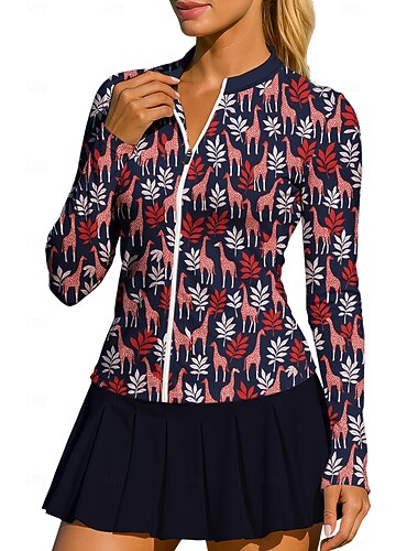  Mulheres Animal Desenho Animado Plantas Floral Tops Camisa Camisa Esportiva Camisa polo de caminhada Manga Longa Zíper Clássico Esportivo UPF50+ Resistente a UV Treinador Proteção UV Elasticidade Alta