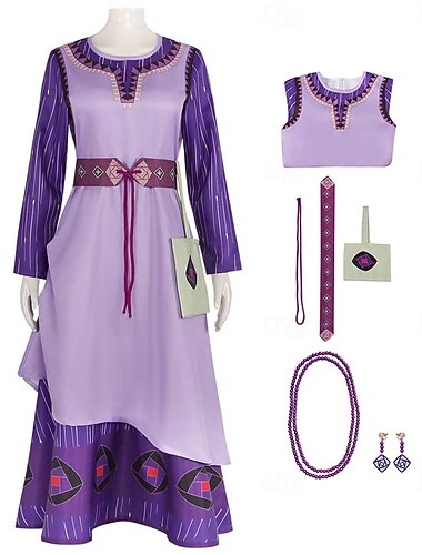  Princesa Asha Vestidos Traje Cosplay Roupa Estilo bonito for Mulheres Para Meninas Crianças Adulto Carnaval Dia da Criança Ano Novo