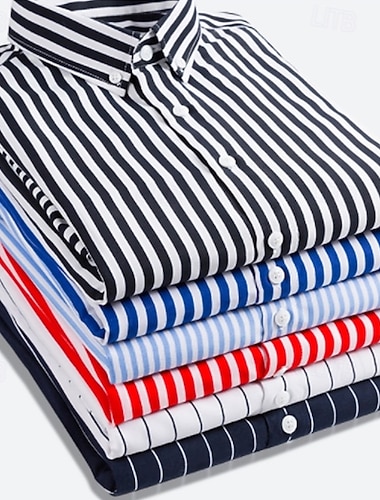  Miesten Pukupaita Raidallinen paita Napita paita Kauluspaita Raidoitettu Häät Takaisin Officeen Musta Valkoinen Rubiini Laivaston sininen Pitkähihainen Vaatetus