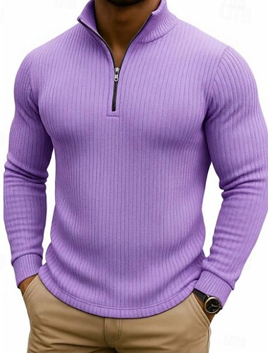  Homme Polo Polo quart de zip Tenue quotidienne Date Zip quart manche longue Mode Basique Uni Fermeture éclair Printemps Automne Coupe régulière bleu marine Violet Vert Gris Bleu clair Polo