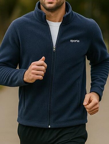 Homens Jaqueta com zíper Jaqueta de lã polar Com bolsos Manga Longa Blusas Roupa Esportiva Cor Sólida Fleece Quente Academia Equitação Exercite-se Roupa de esporte Roupas Esportivas Preto Azul Laranja