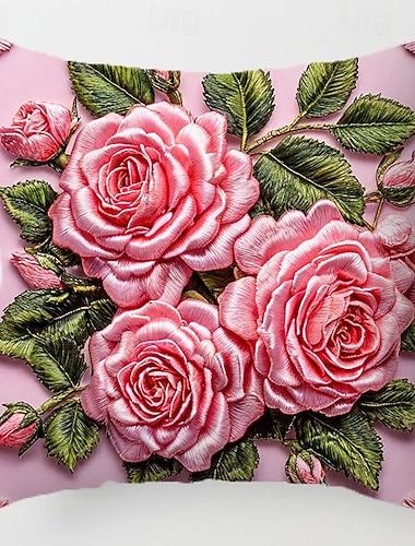  1 pçs Poliéster Cobertura de Almofada, Floral Quadrada Zíper Tradicional Clássico