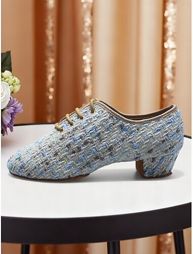  Γυναικεία παπούτσια χορού με χαμηλό τακούνι από τουίντ και κορδόνια - άνετα παιδικά παπούτσια oxford για υψηλές επιδόσεις &εφηβικές θεατρικές παραστάσεις και σχολικά ρεσιτάλ